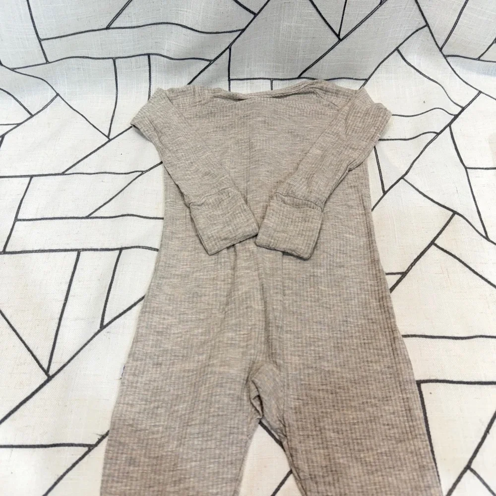 Little Sleepies Zippy 12-18 Months Heathered Tan Ribbed‎ Bamboo Viscose Romper